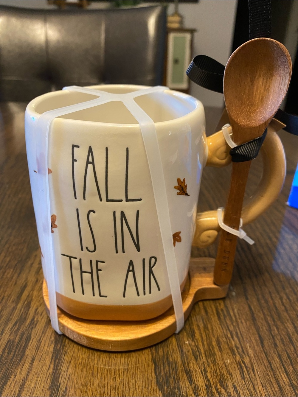 Rae Dunn, Fall Is In The Air Ceramic Mug with Wooden Spoon - White & Brown